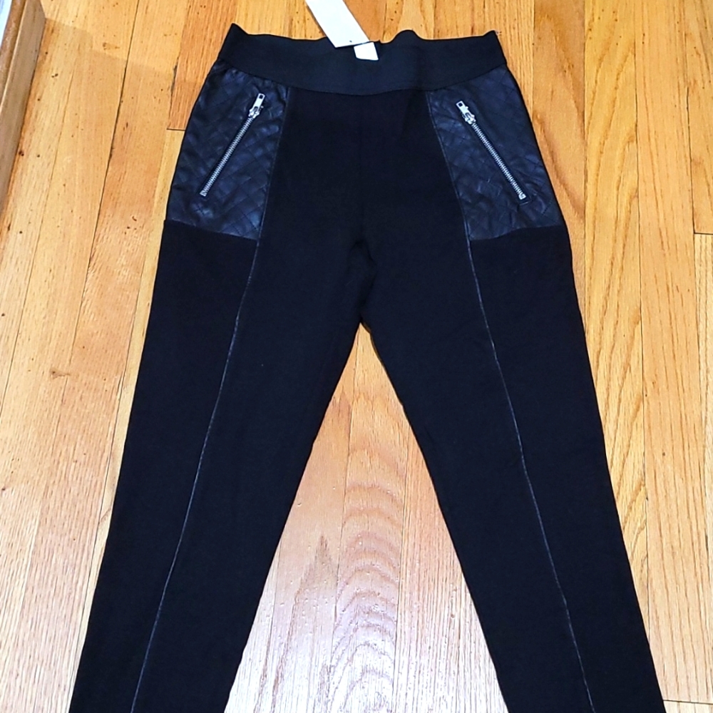 Black legging with faux leather leggings New!